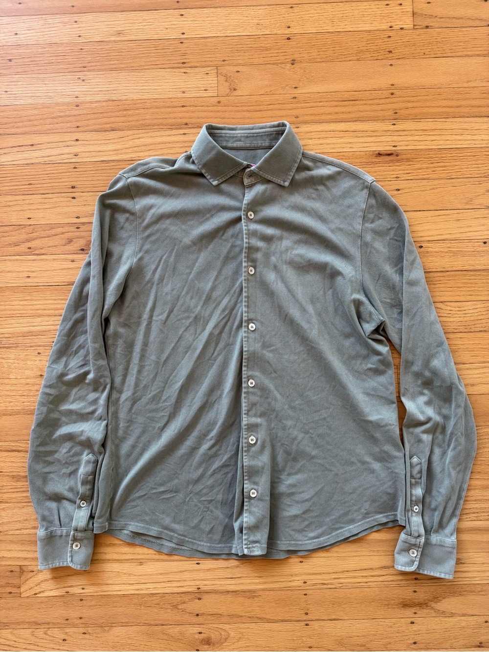 NWT Fedeli Olive Cotton Pique Button Shirt Men’s Medium 50 Luxury Italian